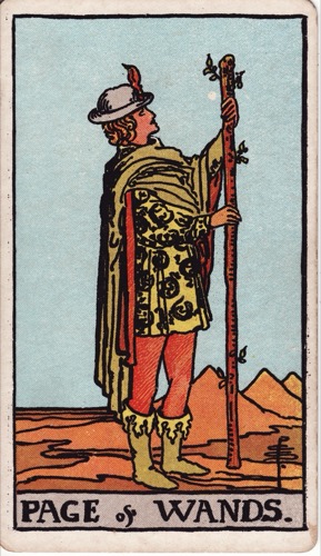 Карта Таро «Паж Жезлов» (Page of Wands), колода Райдера–Уэйта